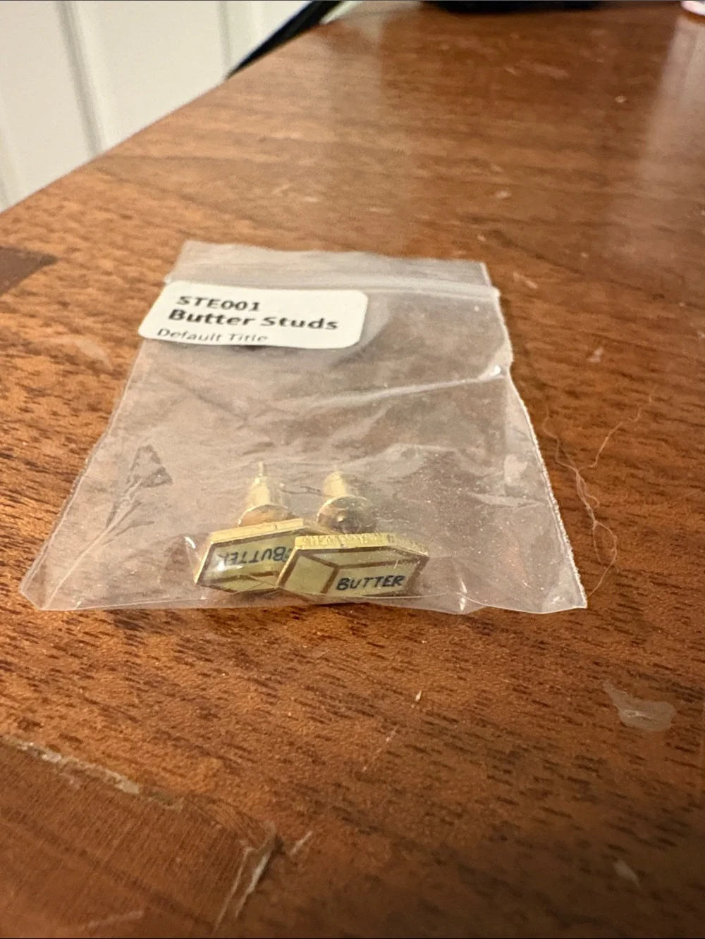 Novelty Butter Stud Earrings - Gold Tone
